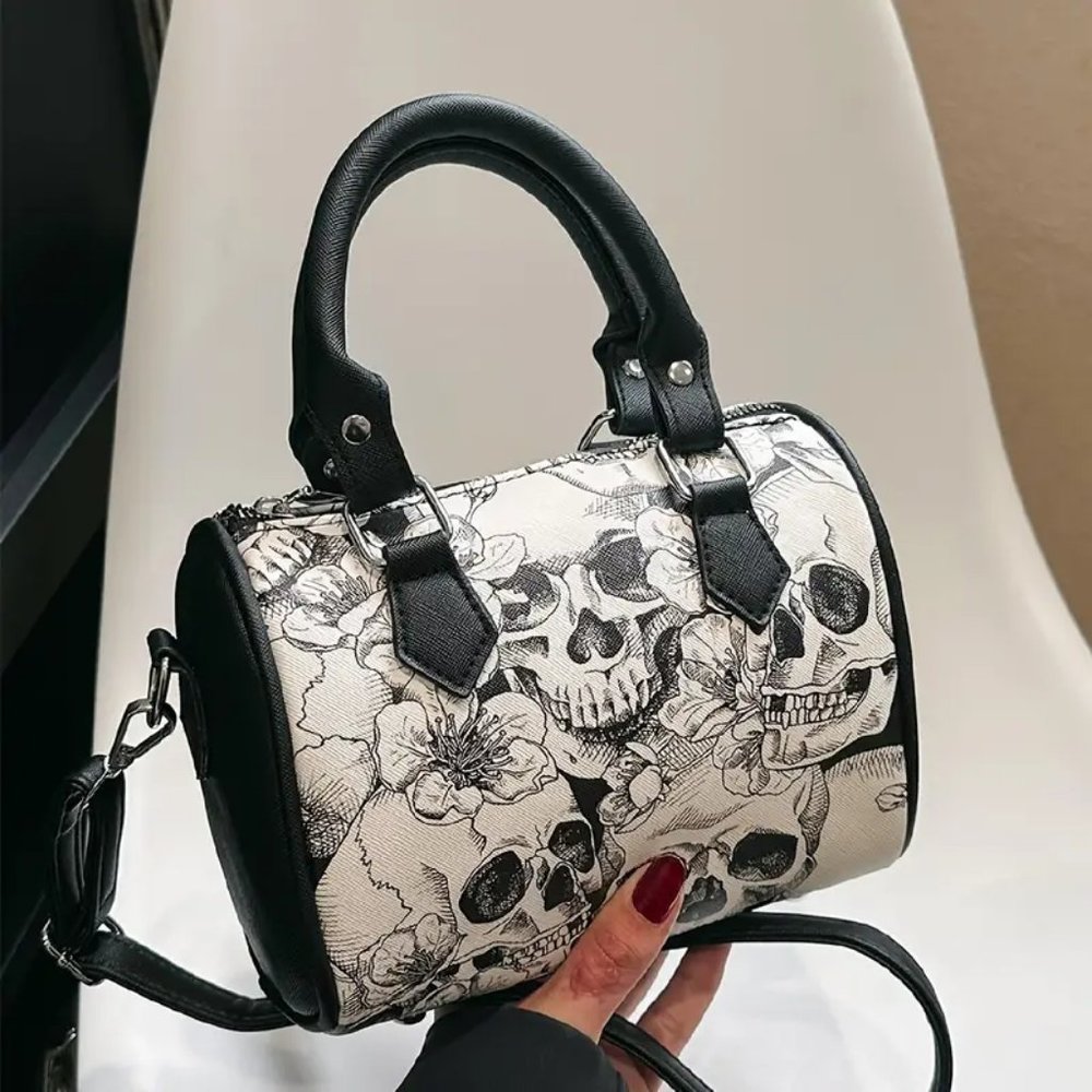 Black & White Skull Boston Bag